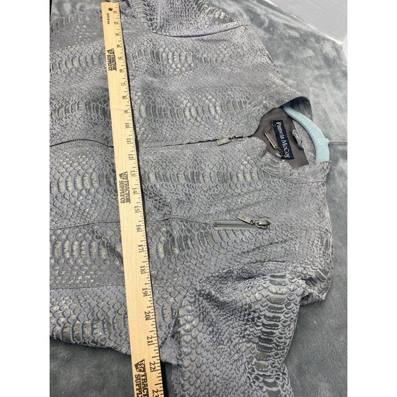 Pamela McCoy Leather Snakeskin print Gray Women’s Sz L shoulder pads - Picture 10 of 12